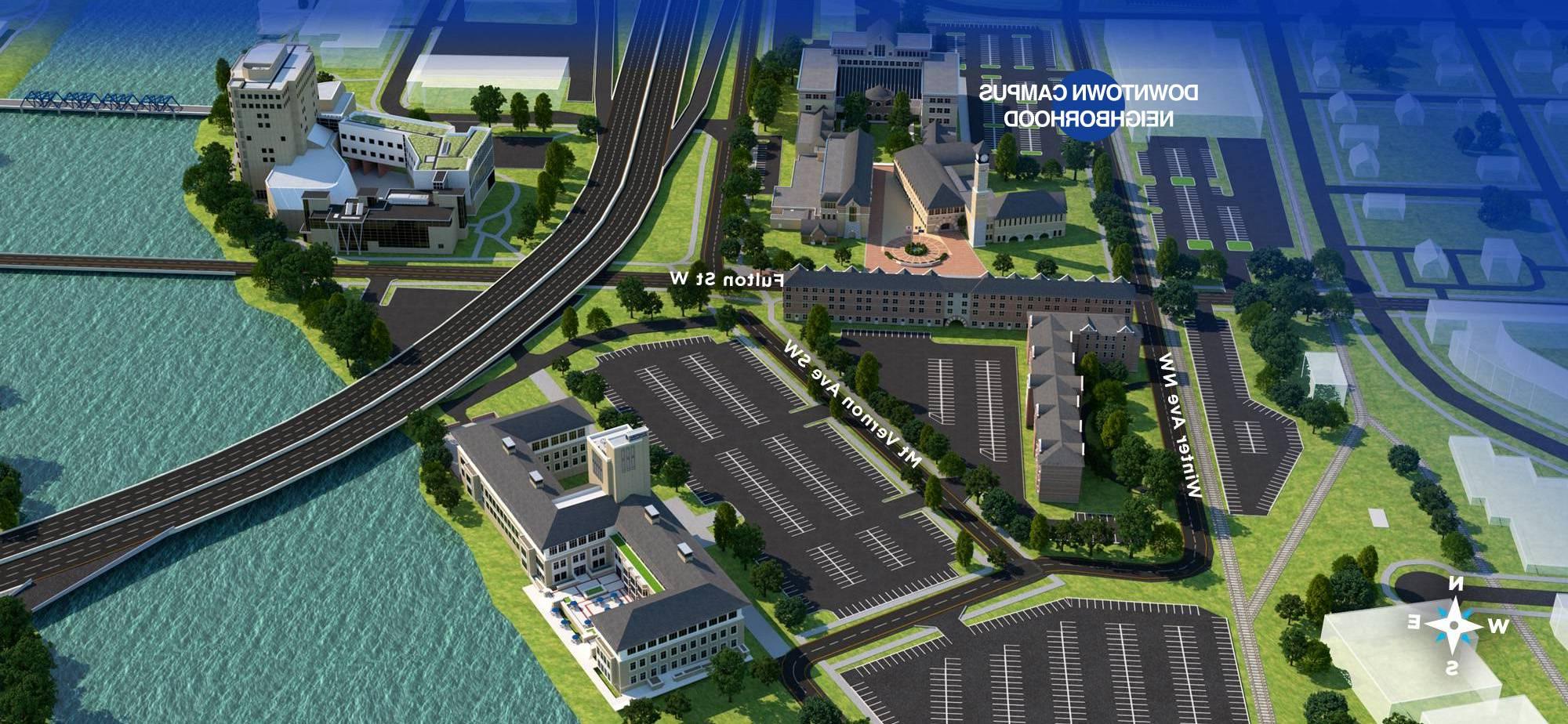 Map of the Robert C. Pew Grand Rapids campus and Grand Rapids housing options.